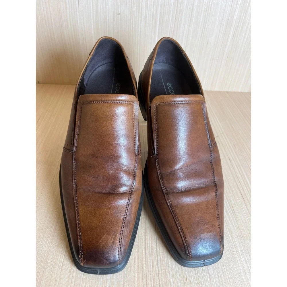 ECCO Brown Leather Slip On Loafers Dress Sophisticated Shoes EU 44 US 10-10.5